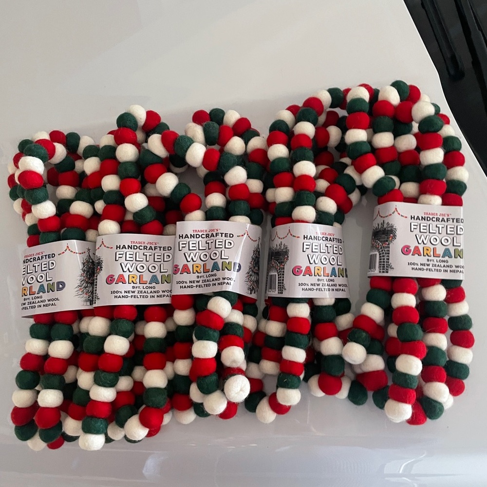 Trader Joe's Christmas Felted Wool 9 ft long Garland